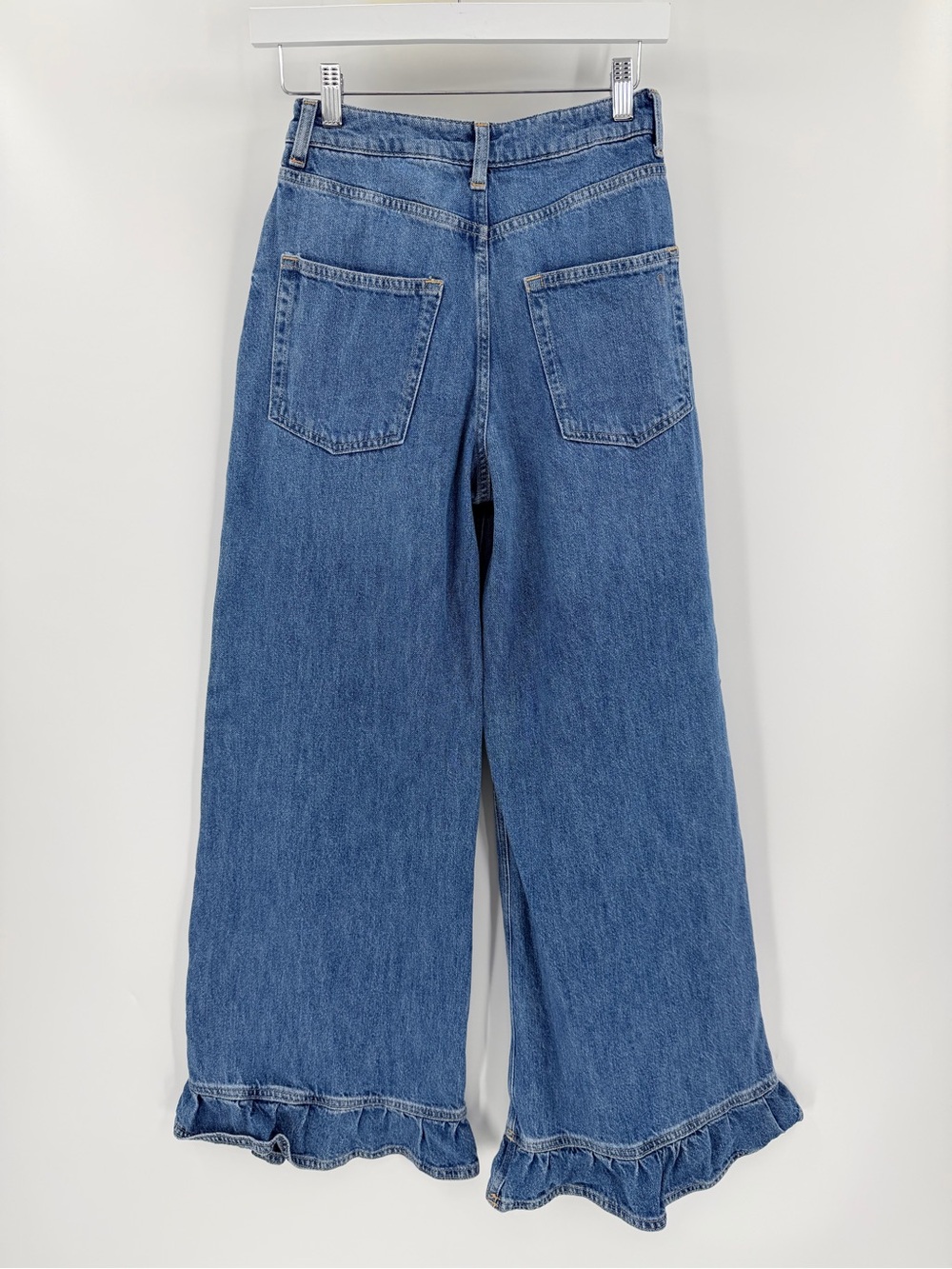 Anthropologie Pilcro Solene High-Rise Wide-Leg Ruffle Flare Jeans 24 - Picture 5 of 5